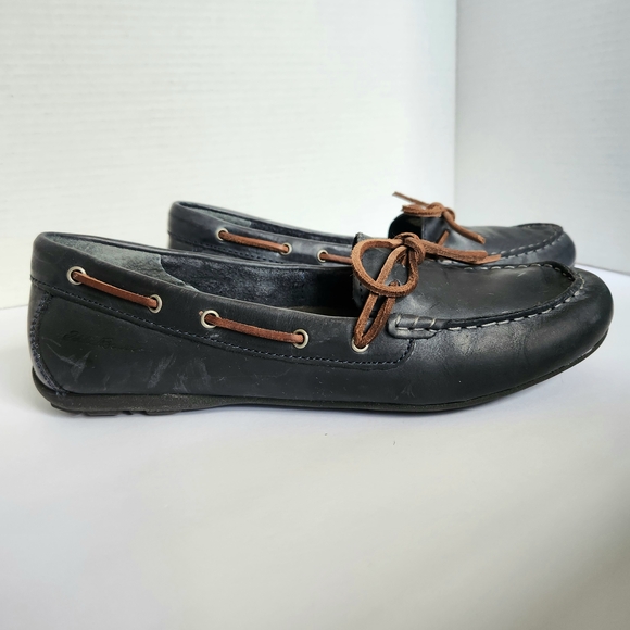 Eddie Bauer Womens Navy Leather Loafers with Brown Ties Sz 10 - Picture 4 of 8